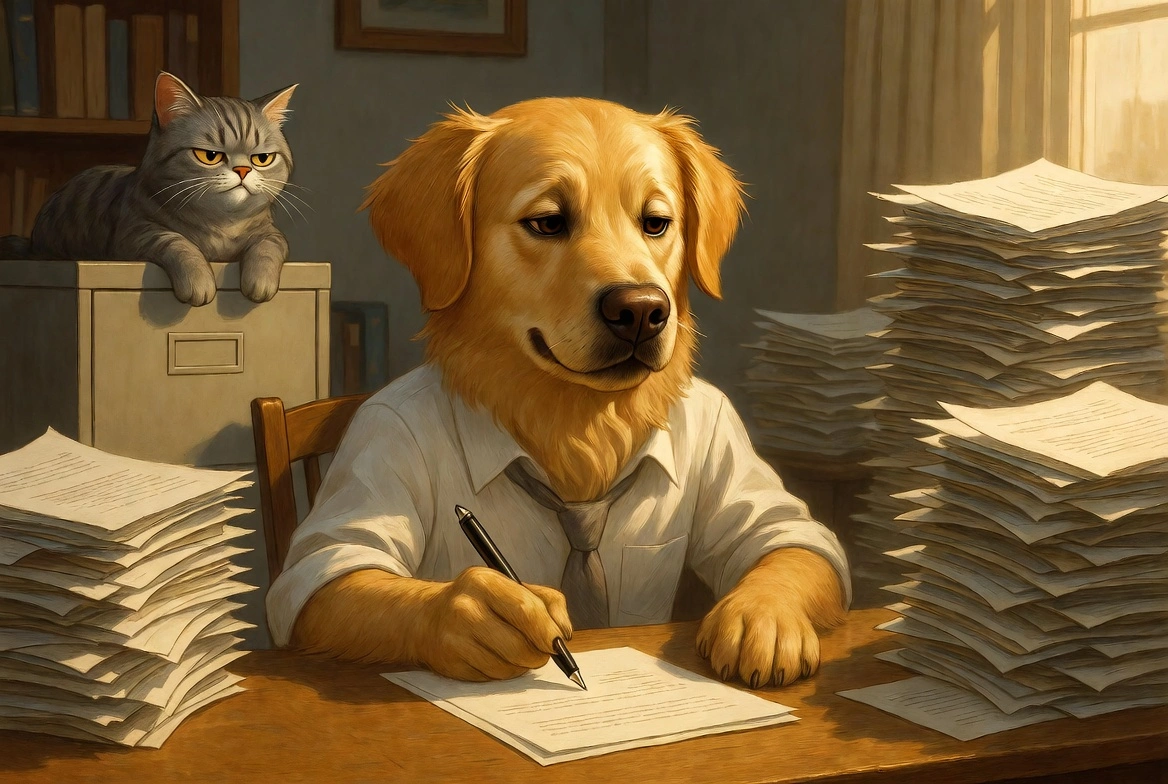 Digby the dogsbody drafting a brief